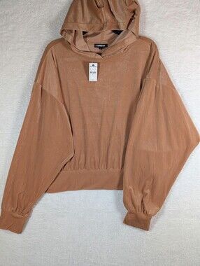 Express‎ Velour Hooded Pullover in Warm Taupe